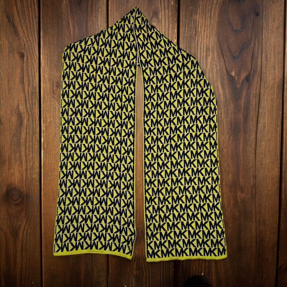 Michael Kors Signature MK Logo Scarf Muffler Lemon Charcoal 68”